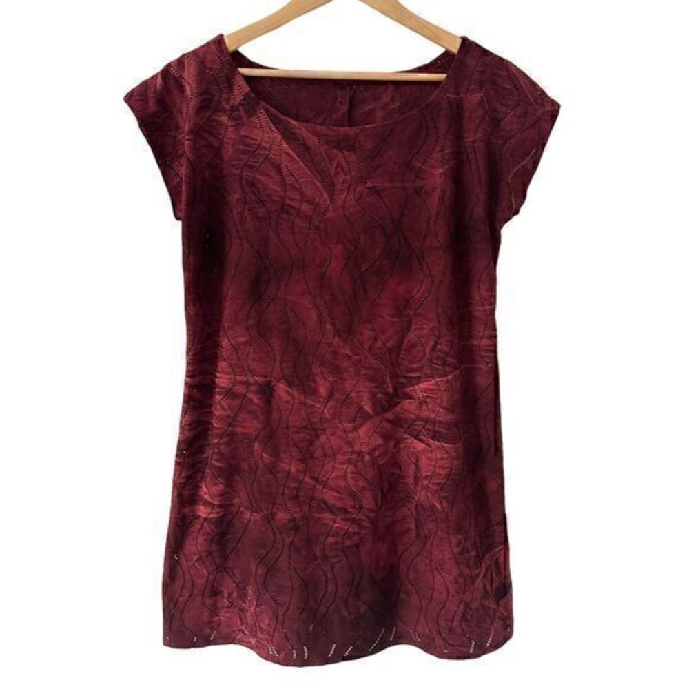 Pursuit‎ Swim Burgundy Tie Dyed Scoop Neck Short Sleeve Midi Nylon Dress Size L